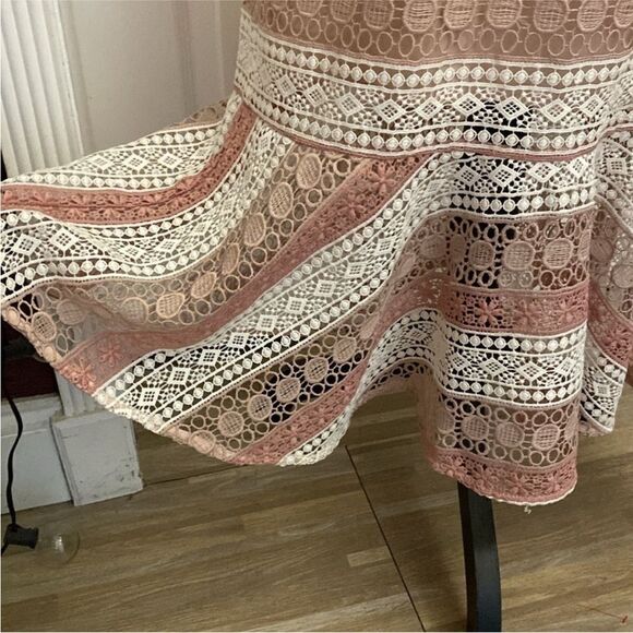 Shoshanna Chic Pink crochet Lace Layered Dress, US8 - Picture 9 of 14